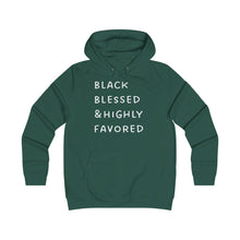 Load image into Gallery viewer, &quot;Black, Blessed and Highly Favored&quot; Girlie College Hoodie